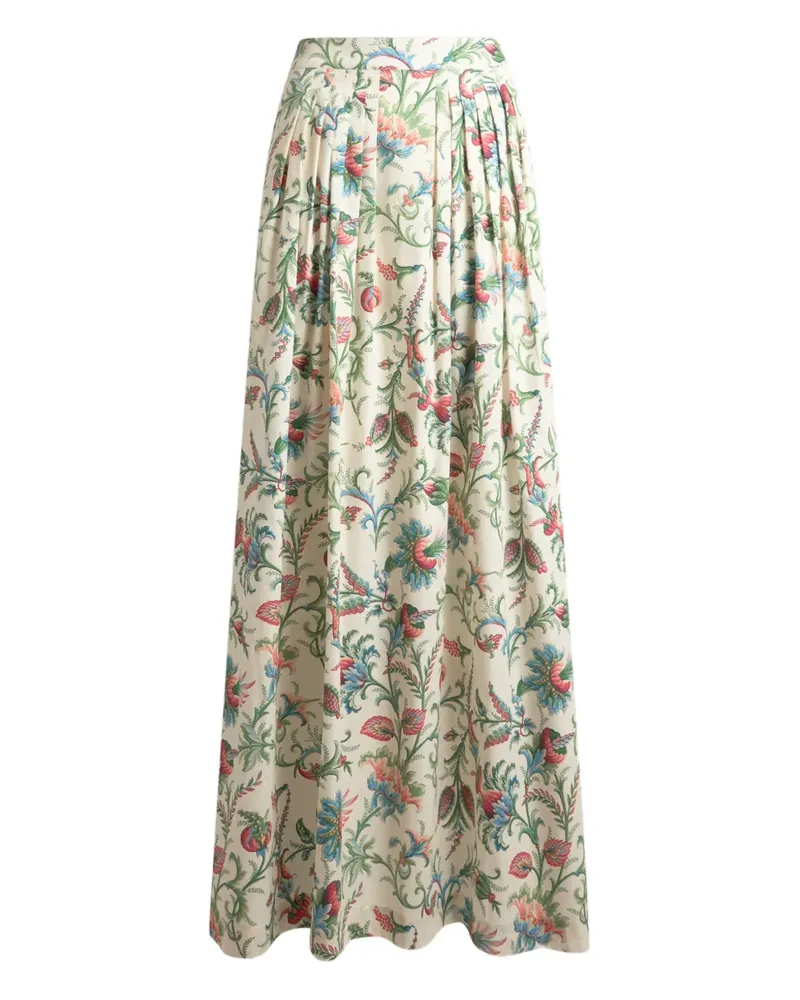 Etro pleated floral-motif maxi skirt - Nude Nude
