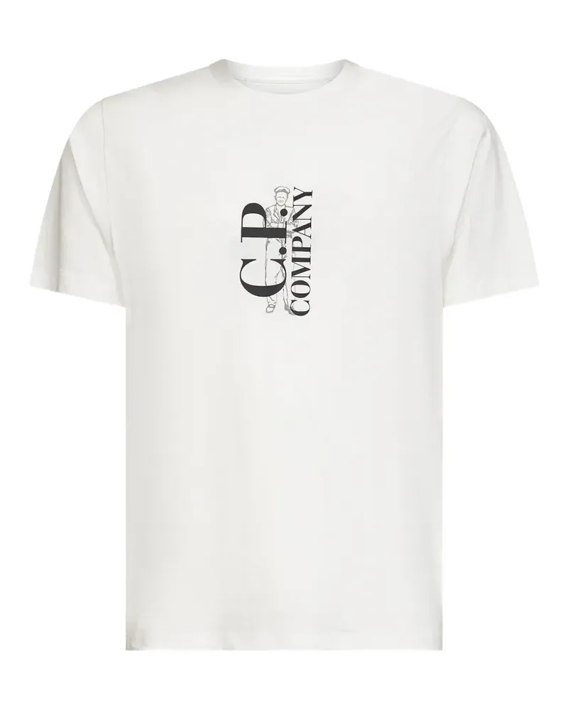 C.P. Company Geripptes T-Shirt mit Logo - Weiß Weiß