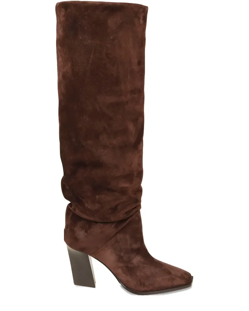 Jimmy Choo 85mm square-toe suede knee-high boots - Braun Braun