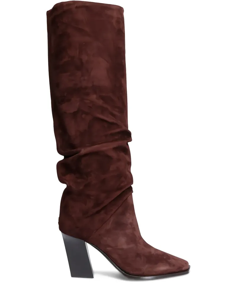 Jimmy Choo Kniehohe Wildlederstiefel mit eckiger Kappe 85mm - Braun Braun