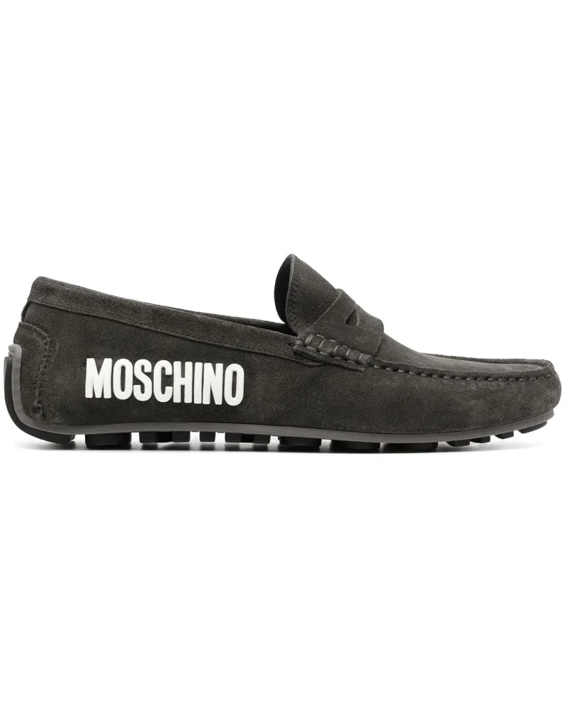 Moschino Loafer aus Wildleder mit Logo Schwarz