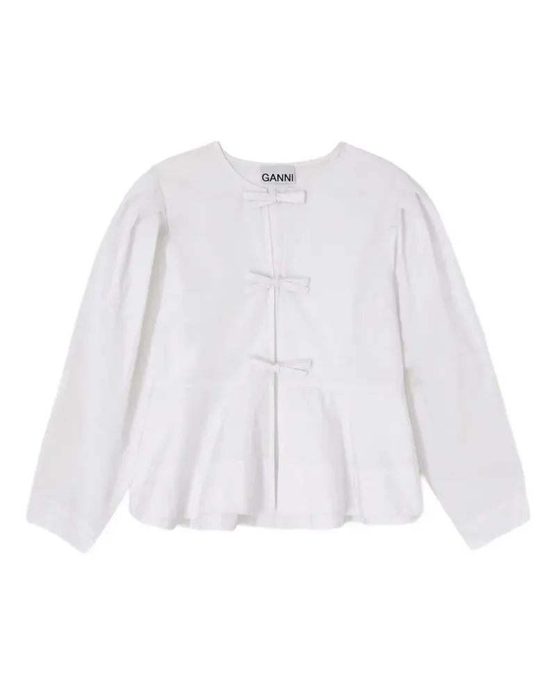 Ganni Schößchen-Bluse mit Schleifendetail - Weiß Weiß