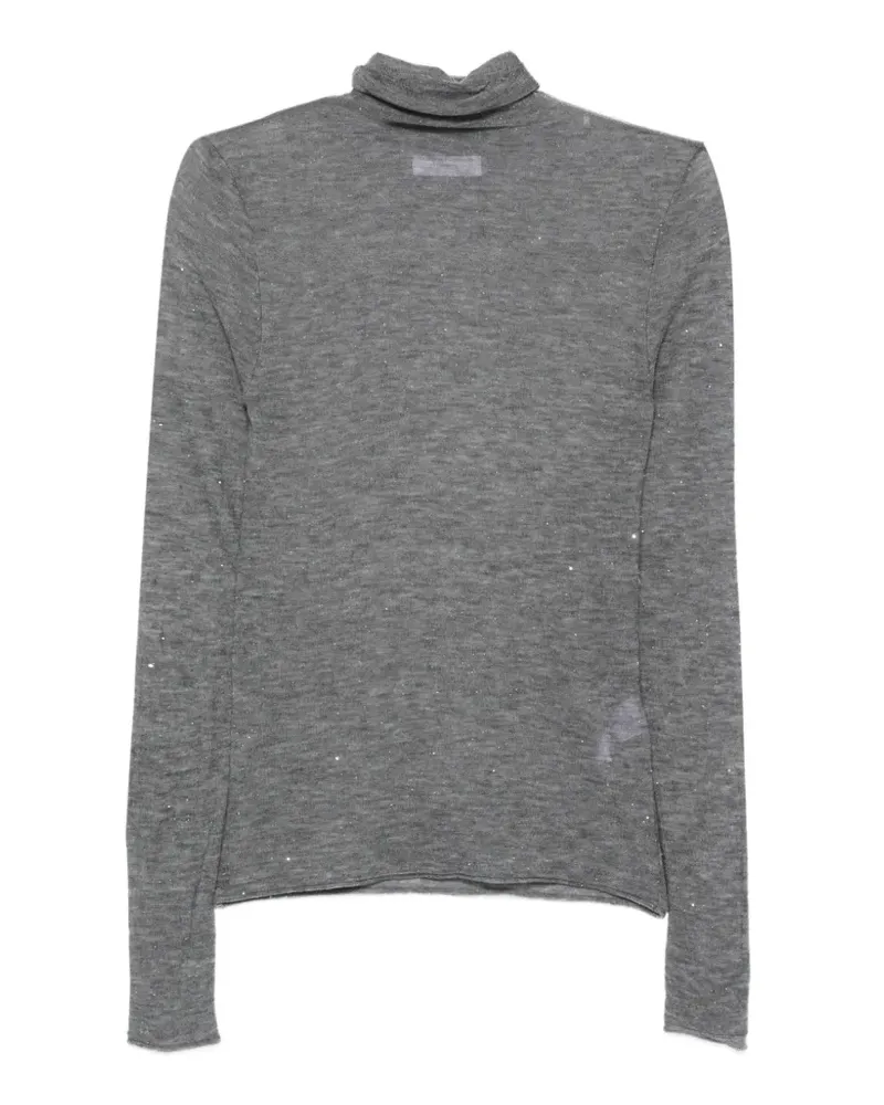 Majestic Rollkragen-T-Shirt mit Pailletten - Grau Grau