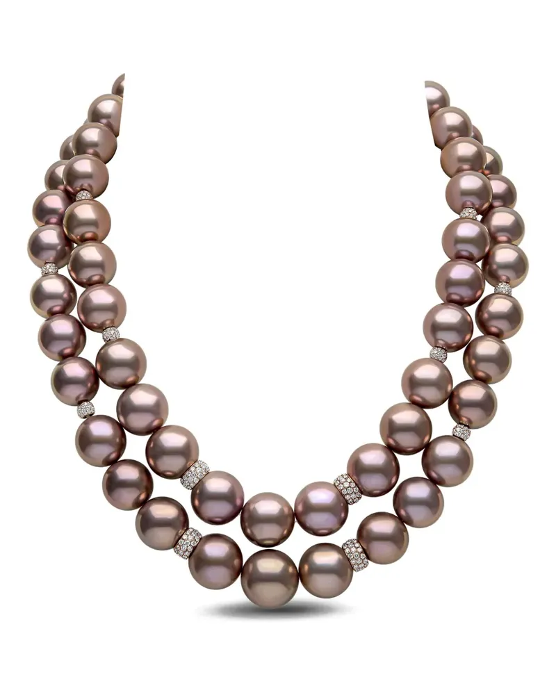 YOKO London 18kt Classic Rotgoldhalskette mit Süßwasserperlen und Diamanten - Rosa Rosa