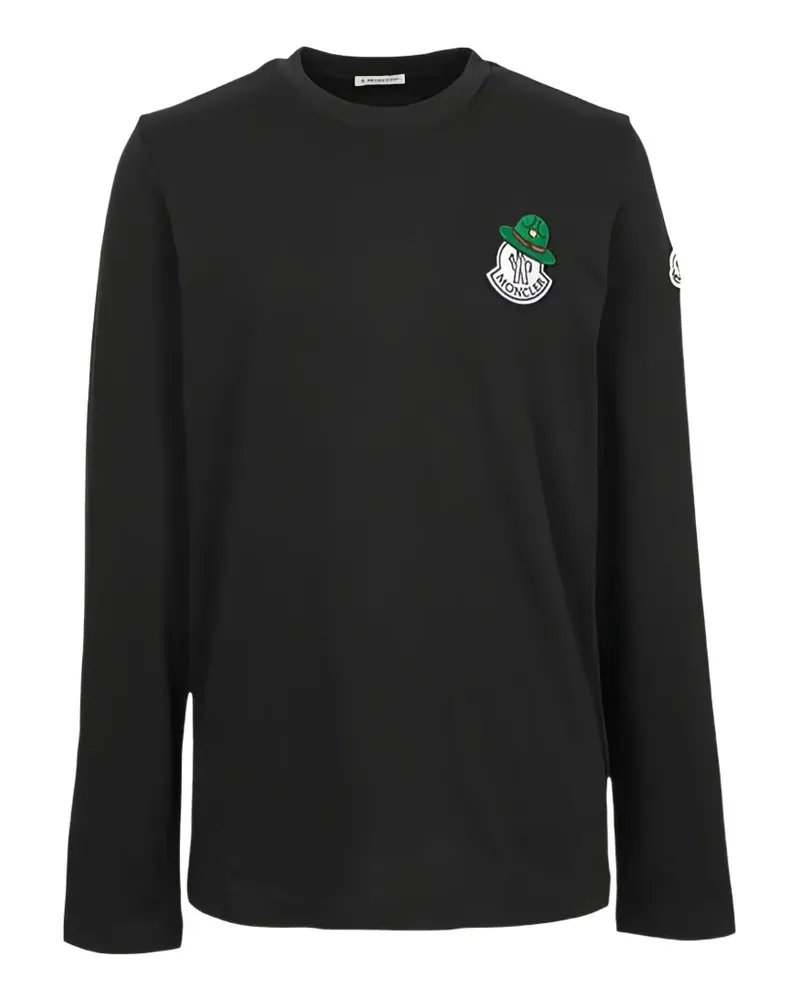 Moncler Langarmshirt mit Logo-Patch - Schwarz Schwarz