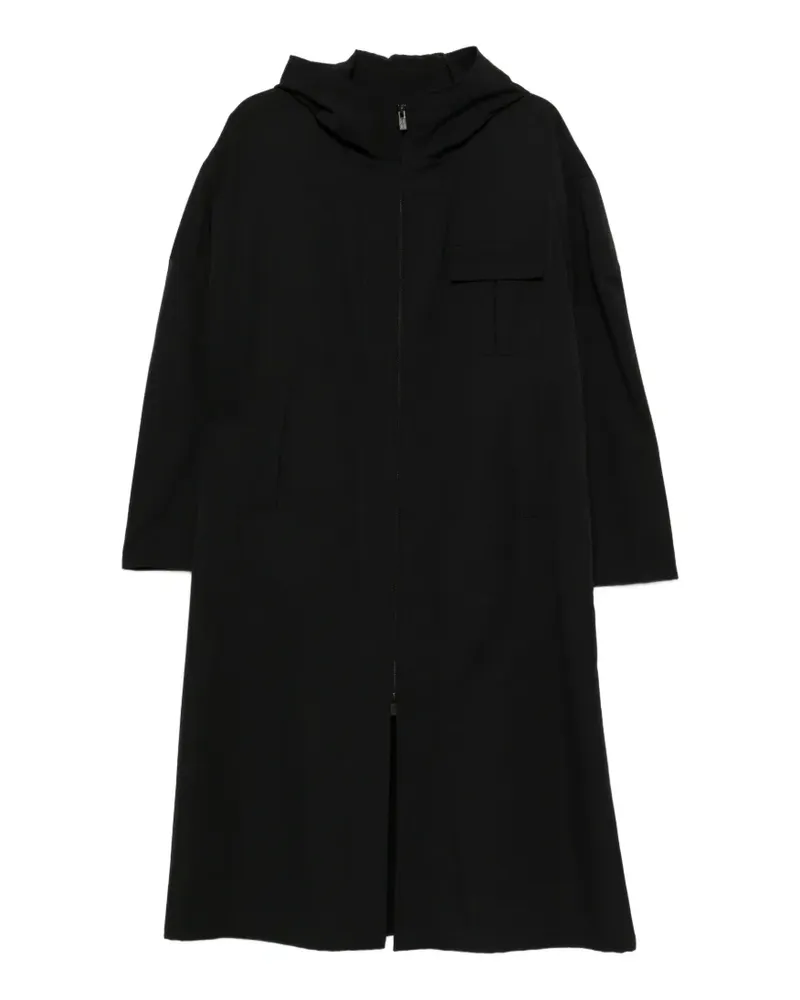 Yohji Yamamoto Longline Mantel mit Kapuze - Schwarz Schwarz