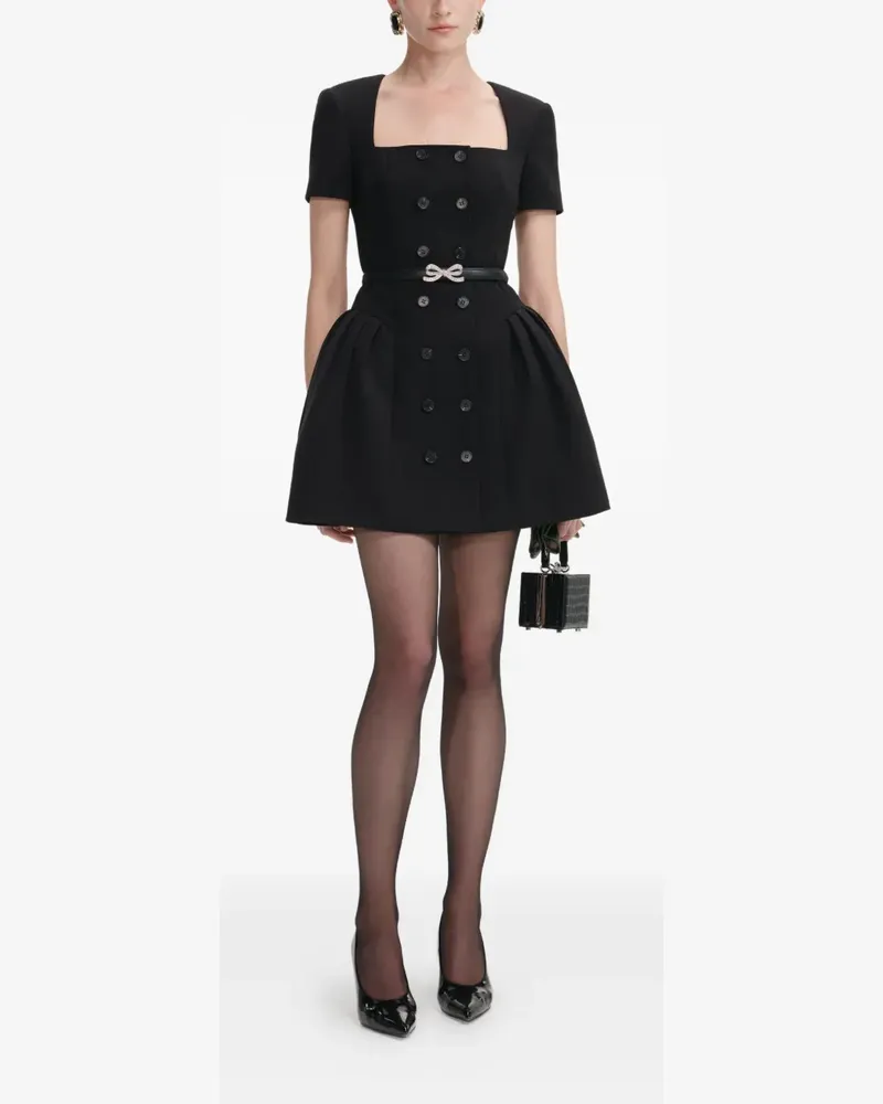 Self-Portrait Doppelreihiges Minikleid mit kurzen Ärmeln - Schwarz Schwarz