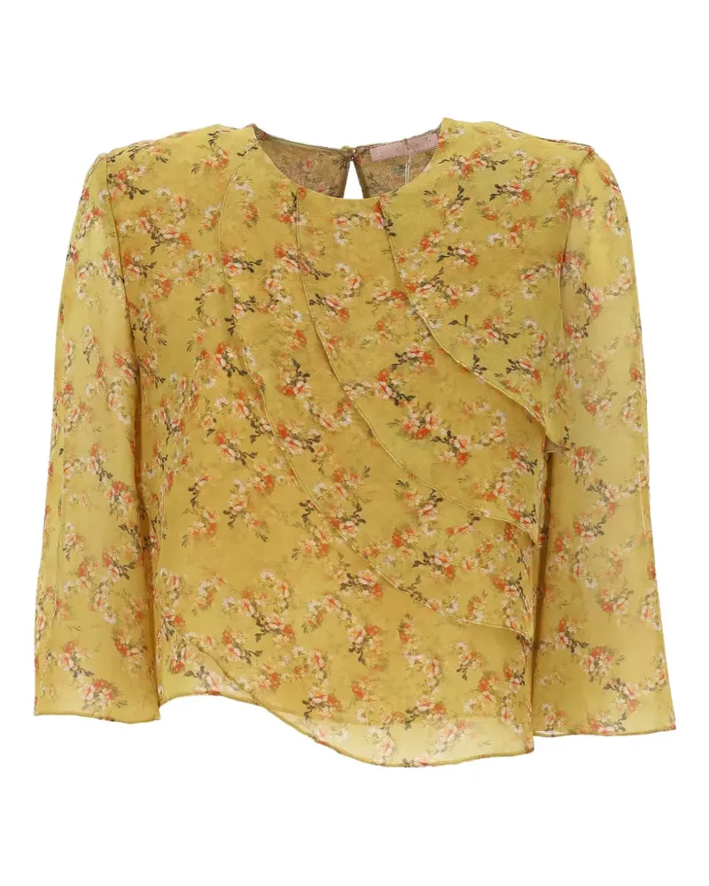Kristina Ti Gerüschte Bluse mit Blumenprint - Gelb Gelb