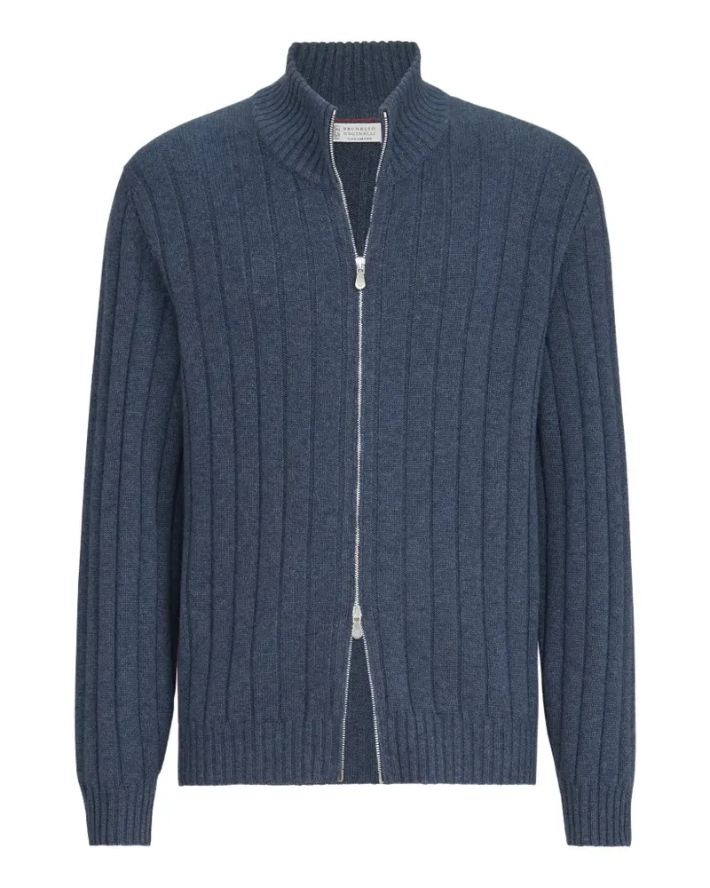Brunello Cucinelli Gerippter Kaschmircardigan mit Reißverschluss - Blau Blau