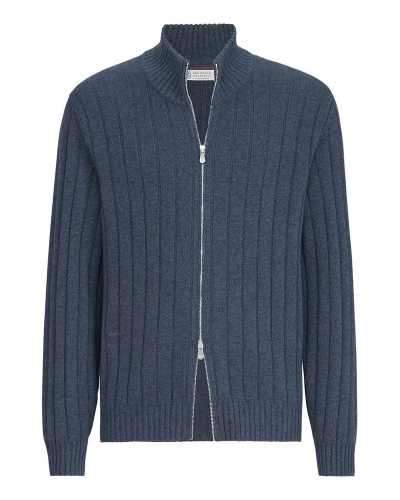 Brunello Cucinelli Gerippter Kaschmircardigan mit Reißverschluss - Blau Blau