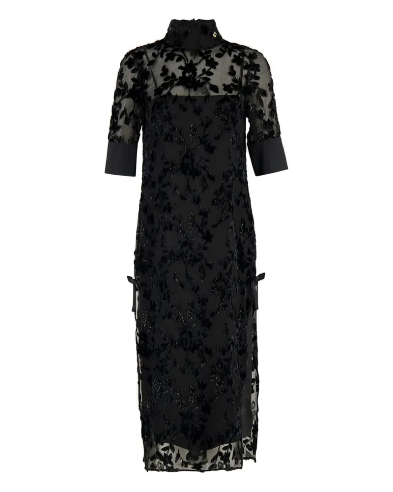 Casablanca Paris floral-embroidered short-sleeve maxi dress - Schwarz Schwarz
