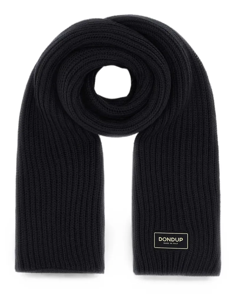 Dondup Gerippter Schal mit Logo-Patch - Schwarz Schwarz