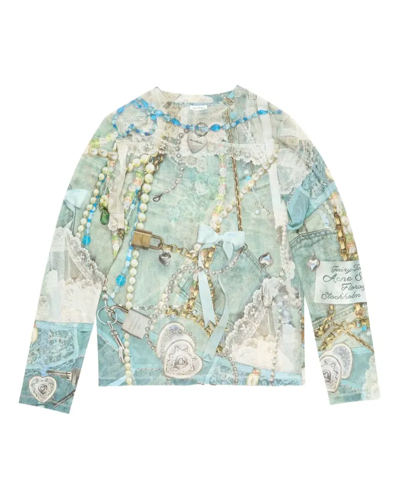 Acne Studios Langarmshirt mit Schmuck-Print - Blau Blau
