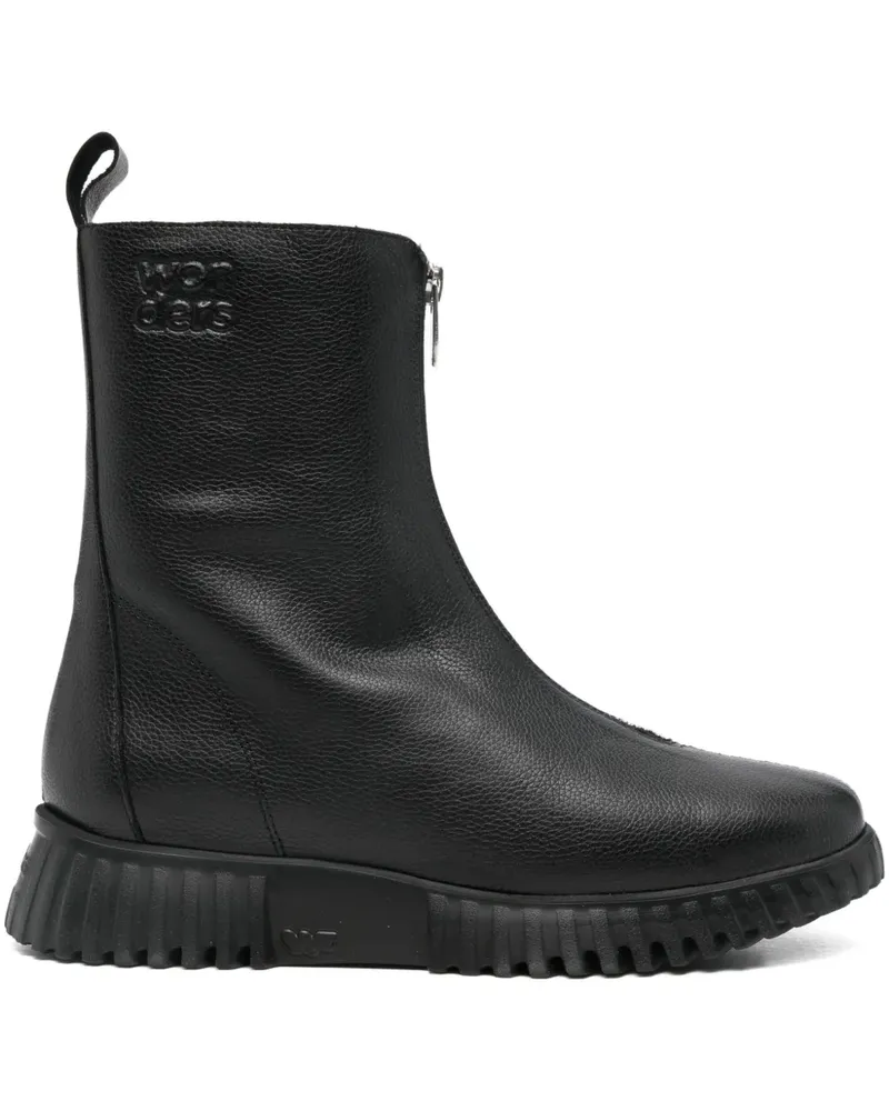 Wonders zip-front textured leather boots - Schwarz Schwarz