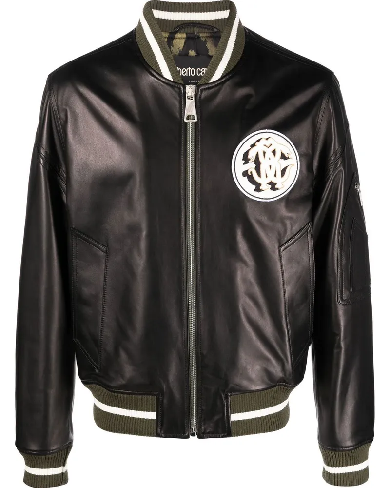 Roberto Cavalli Bomberjacke mit Monogramm-Patch - Schwarz Schwarz
