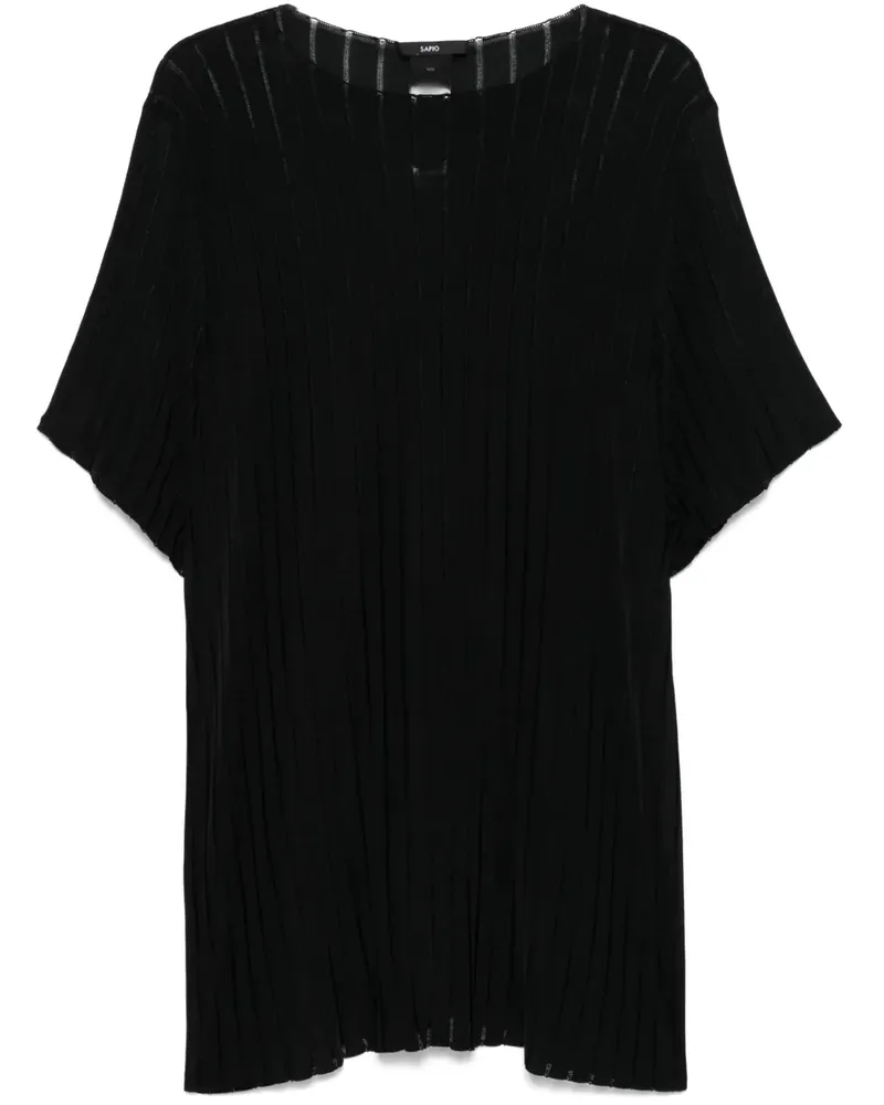 Sapio T-Shirt aus geripptem Strick - Schwarz Schwarz