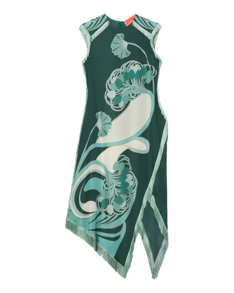La DoubleJ Florales Kleid mit Fransen - Grün Grün