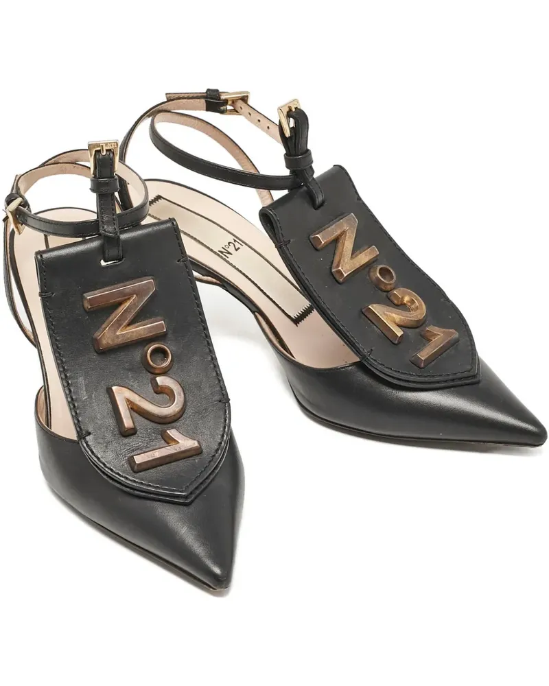 N° 21 Spitze Pumps mit Knöchelriemen - Schwarz Schwarz