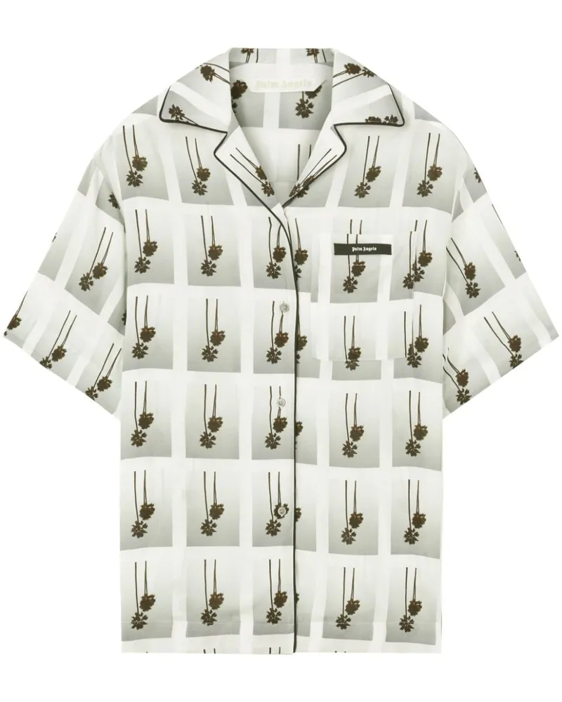 Palm Angels Bowlinghemd mit Palmen-Print - Weiß Weiß