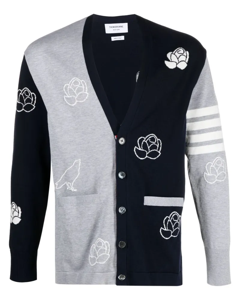 Thom Browne Intarsien-Cardigan mit Streifen-Logo - Blau Blau