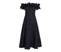 guipure-lace off-the-shoulder midi dress - Blau