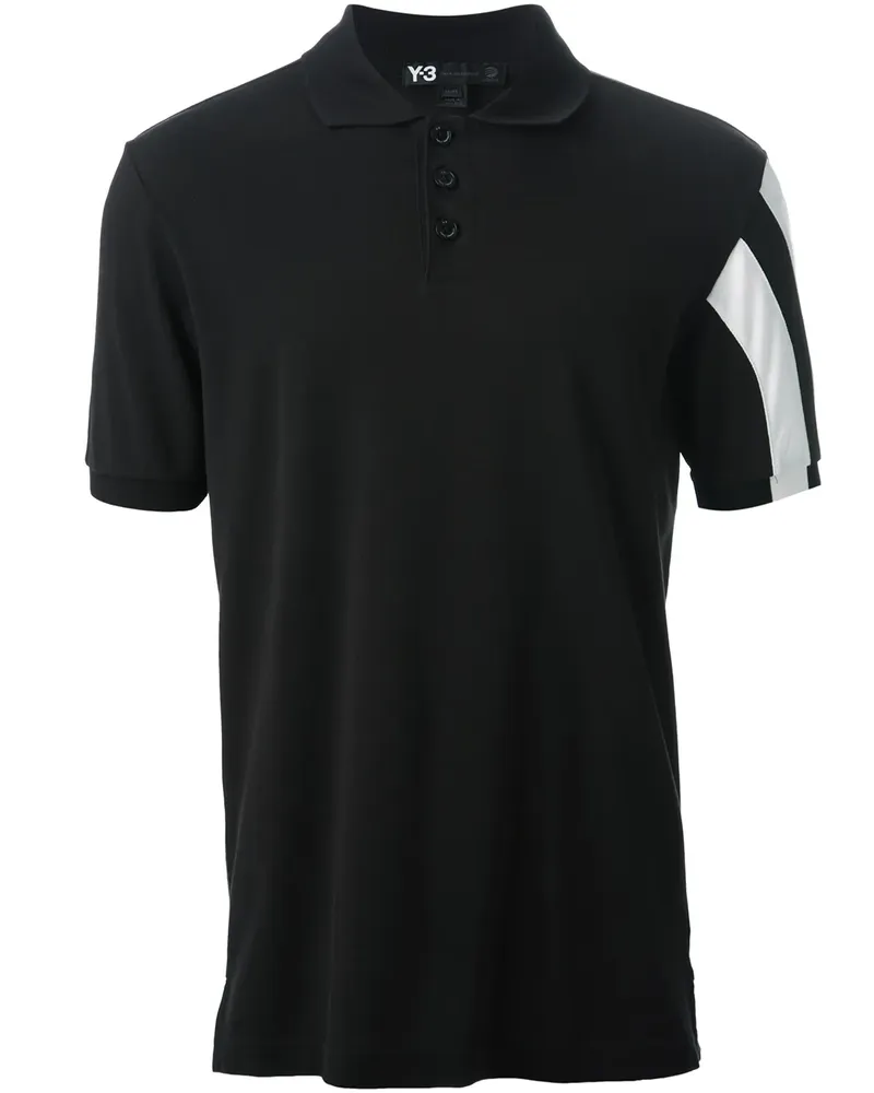 Y-3 contrasting striped sleeve polo shirt - Schwarz Schwarz