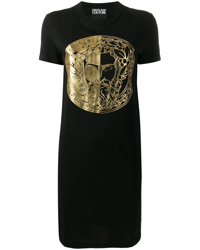 Versace Jeans T-Shirtkleid mit Metallic-Print Schwarz