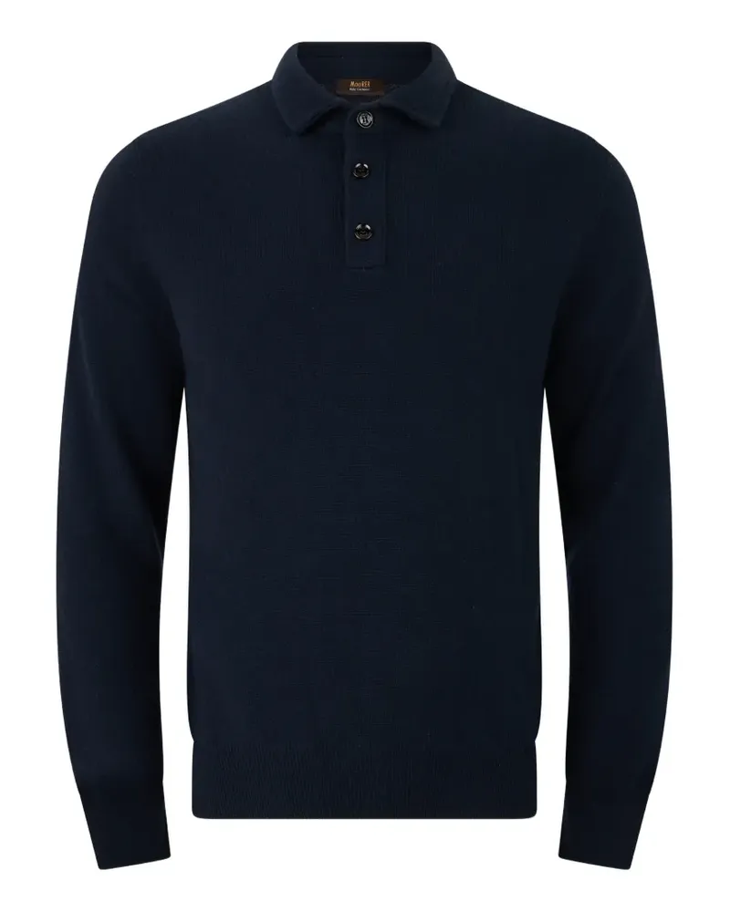 MOORER Pullover mit Poloshirtkragen und Knopfleiste - Blau Blau