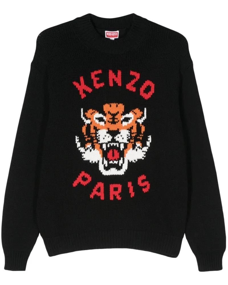 Kenzo Grob gestrickter Lucky Tiger Pullover - Schwarz Schwarz
