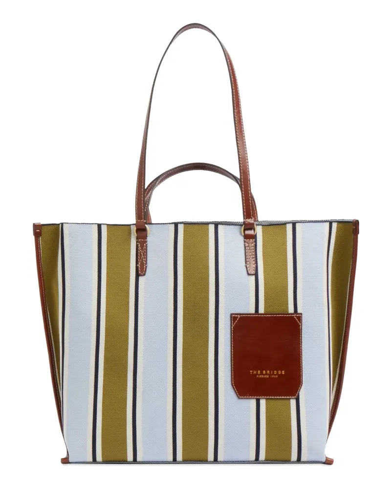 The Bridge striped leather-trim tote bag - Blau Blau