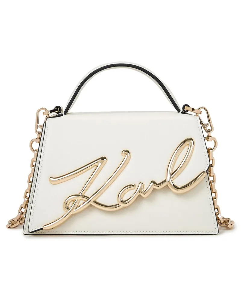 Karl Lagerfeld Kleine Signature Umhängetasche aus Leder - Weiß Weiß