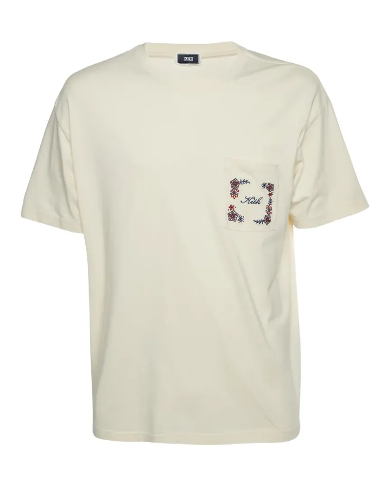 KITH floral-embroidered pocket T-shirt - Nude Nude