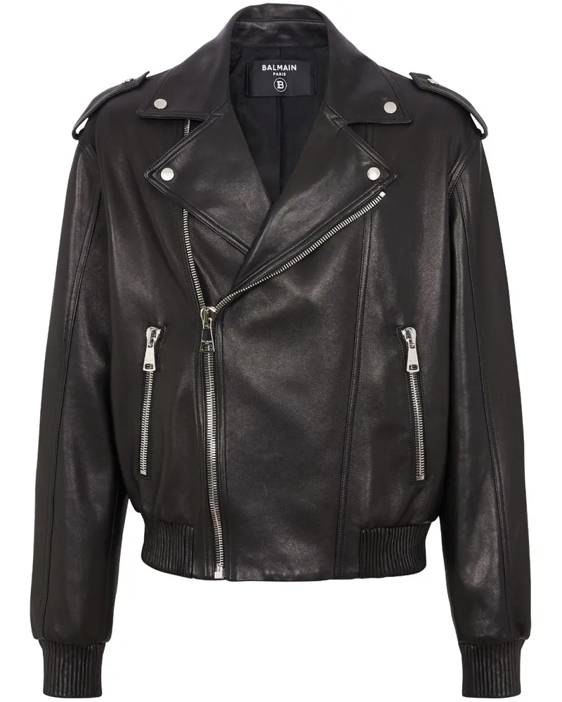 Balmain Bikerjacke aus Leder - Schwarz Schwarz