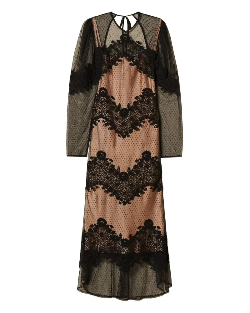 Twin-Set Tüllkleid mit Spitzendetail - Schwarz Schwarz