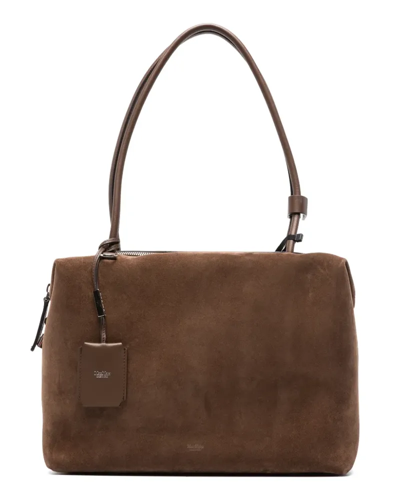 Max Mara square Boston bag in split leather and leather - cocoa - Braun Braun