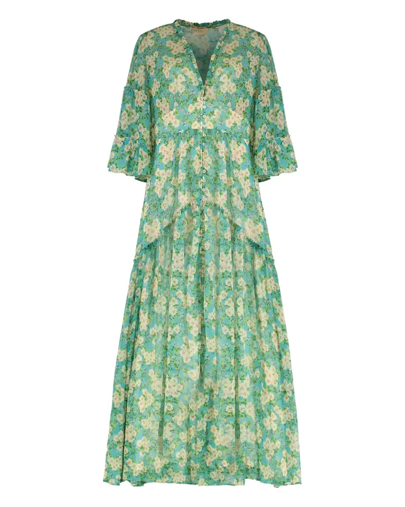 byTiMo Geblümtes Maxikleid mit Volants - Grün Grün