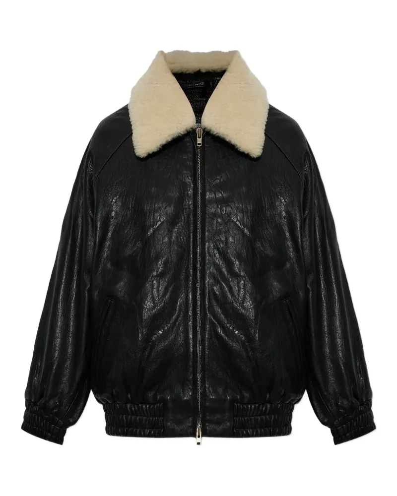 STAND Tobie Lederjacke mit Shearling-Kragen - Schwarz Schwarz