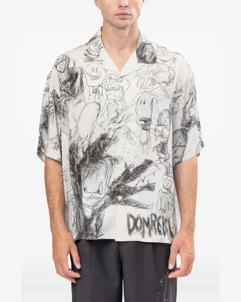 DOMREBEL Hemd mit Skizzen-Print - Weiß Weiß