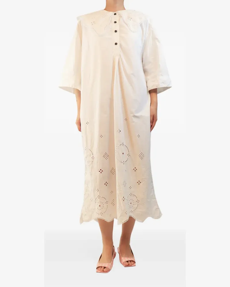 Ganni Midikleid mit Lochstickerei - Weiß Weiß