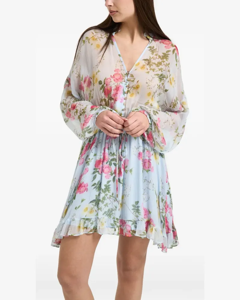 Liu Jo floral-detail buttoned mini dress - Blau Blau