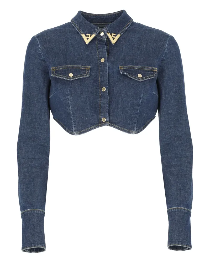 Elisabetta Franchi Cropped-Jeansoberteil mit Goldkragen - Blau Blau