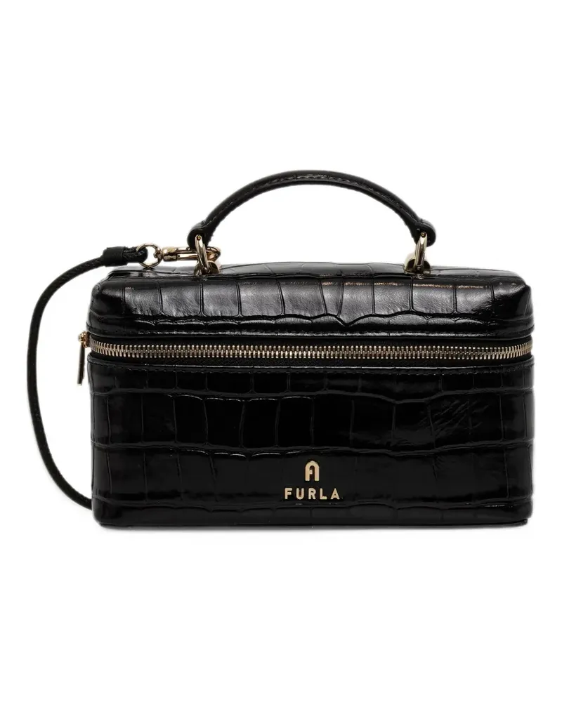 Furla Camelia Micro croc-effect make-up bag - Schwarz Schwarz