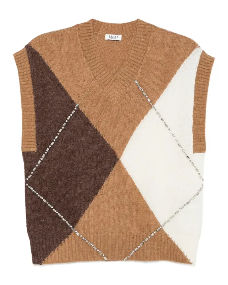 Liu Jo argyle-knit crystal-embellished vest - Nude Nude