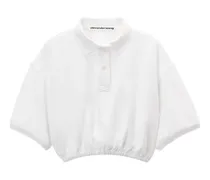 Cropped-Poloshirt mit elastischem Saum - Weiß