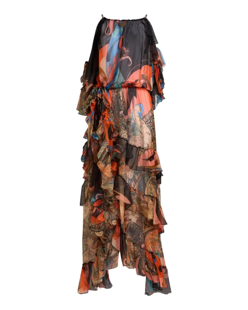 Etro Maxikleid mit Rüschen - Schwarz Schwarz