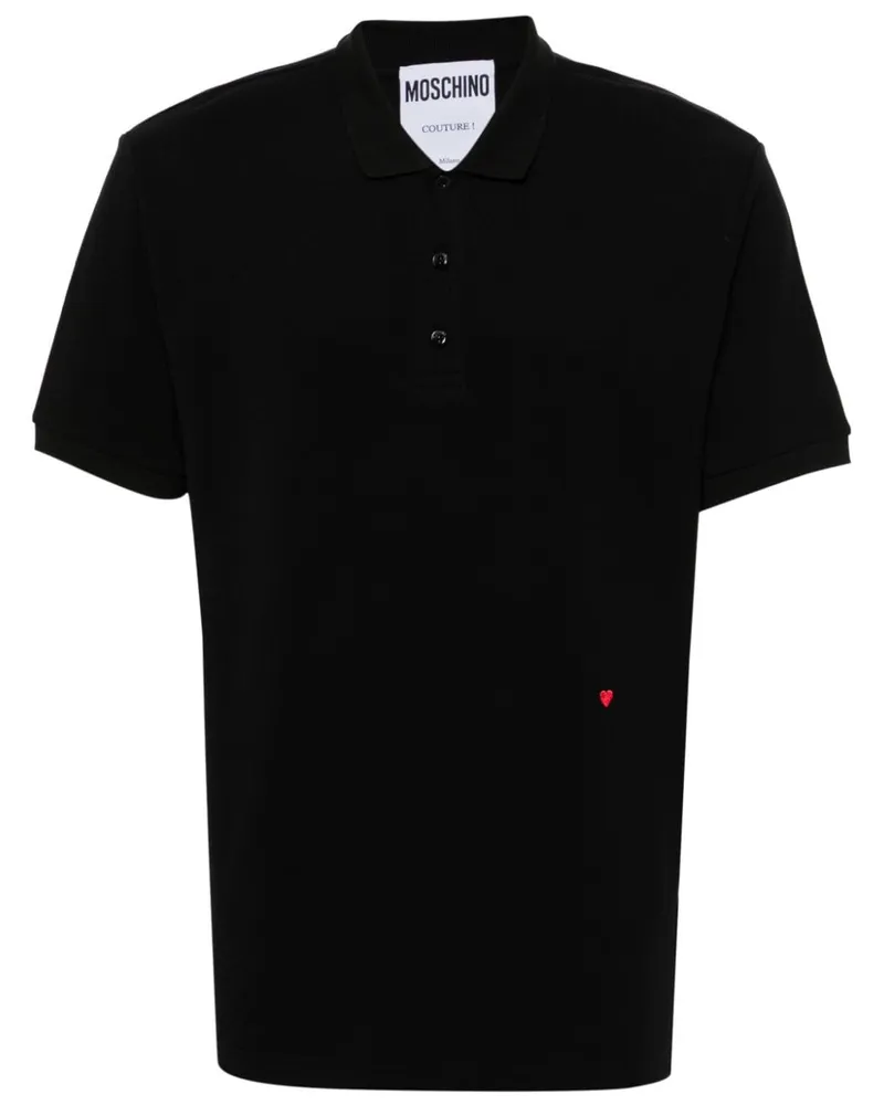 Moschino Poloshirt mit Herzstickerei - Schwarz Schwarz