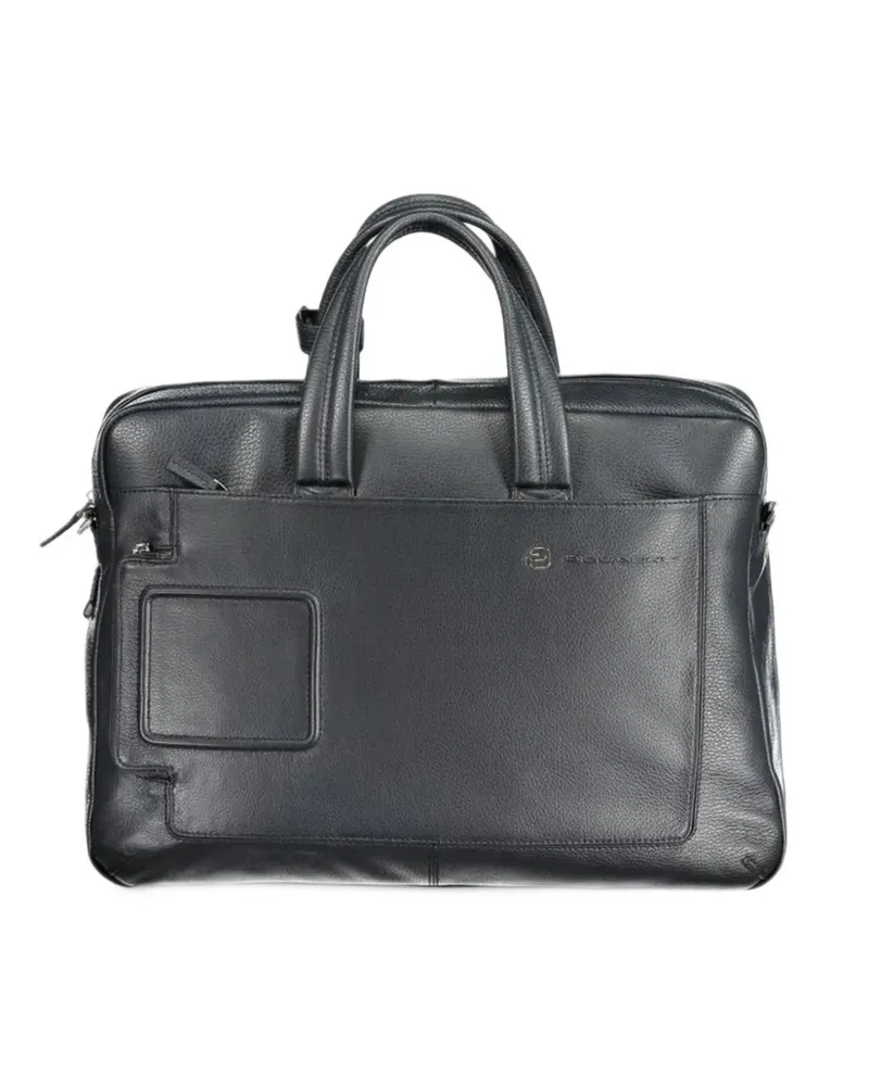 Piquadro logo-plaque pebbled-leather briefcase - Schwarz Schwarz