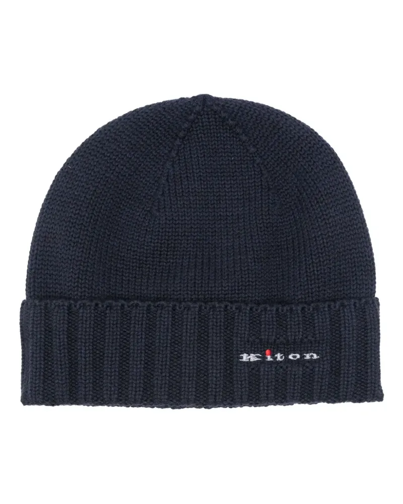 Kiton Gerippte Beanie - Blau Blau