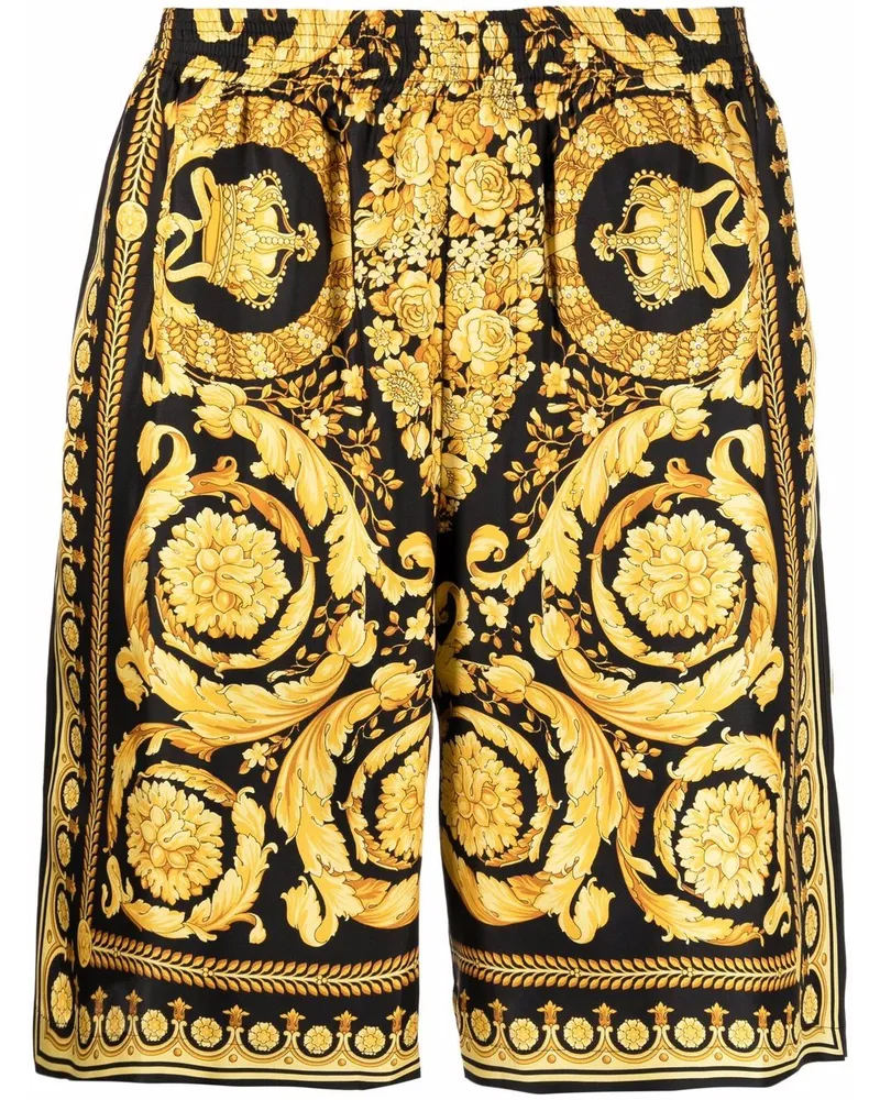 Versace Shorts aus Seide mit Barocco-Print - Schwarz Schwarz