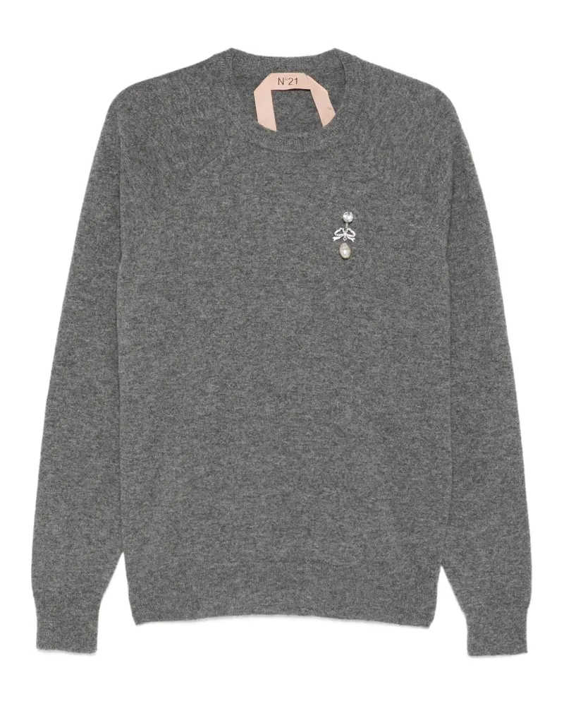 N° 21 Pullover mit Rundhalsausschnitt und Brosche - Grau Grau
